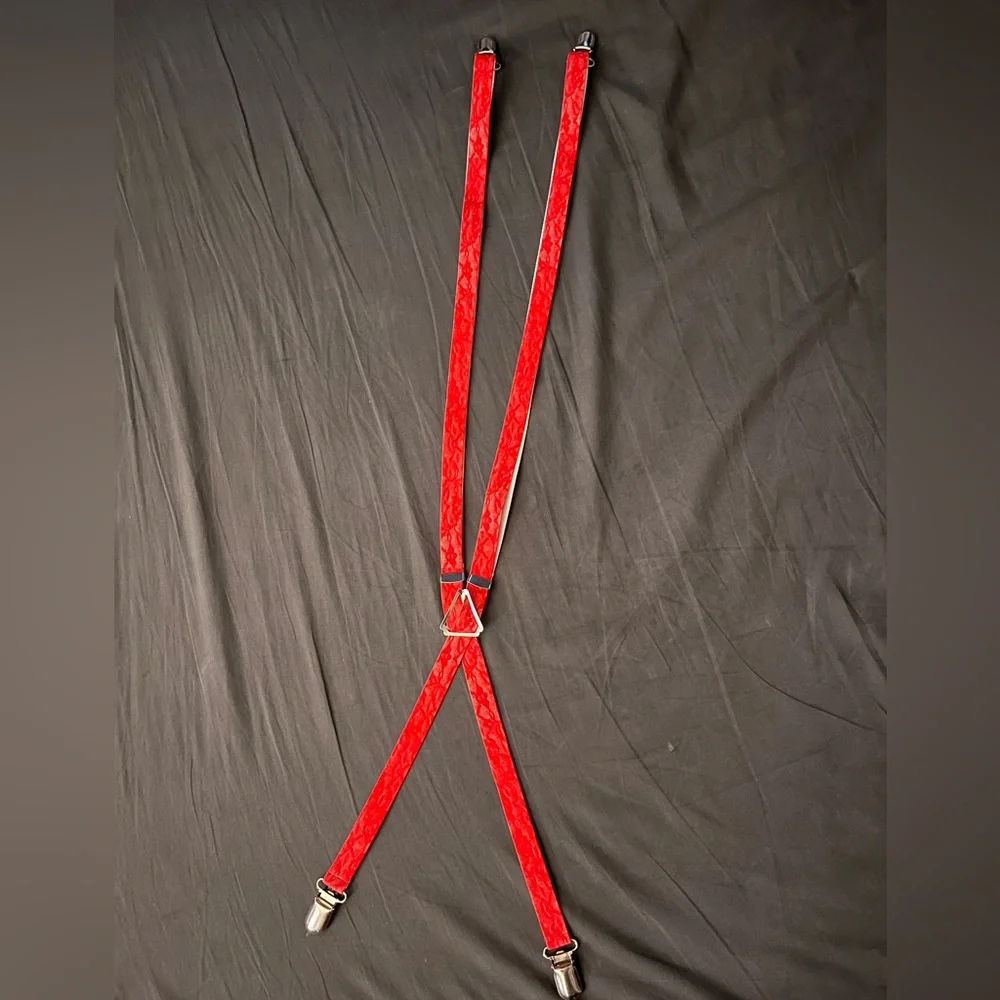 Hot Topic Red Lace print Skinny Suspenders - Picture 2 of 3